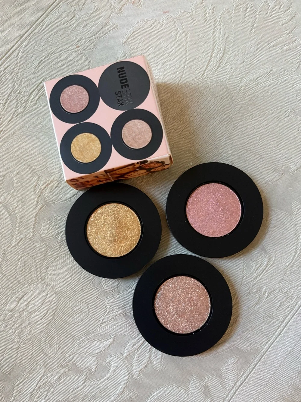 NUDESTIX Stax Shimmer Eyeshadow Trio — Peach, Rose Gold & Gold